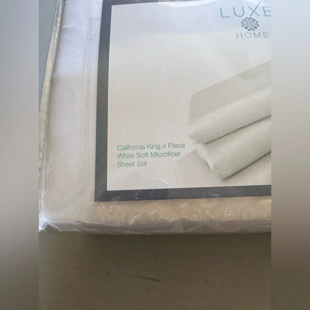 NWT Luxe Home California King 4 Piece White Soft Microfiber Sheet Set